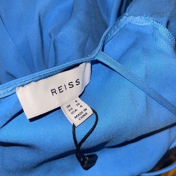 NWOT Reiss Eleni Cap Sleeve butterfly hem cap sleeves blue Midi dress sz 4 - Picture 7 of 9